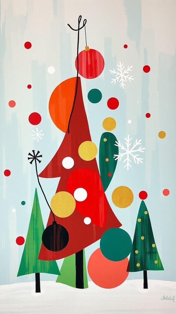 Unconventional Christmas Painting Ideas An abstract Christmas painting with festive colors and whimsical designs.